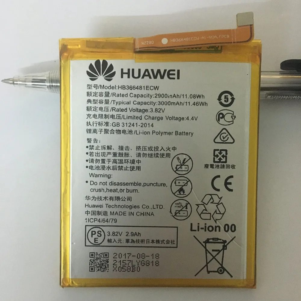 100% оригинал TMIOLOC HB366481ECW настоящая 3000 мАч батарея для Huawei P9 Ascend Lite G9 honor 8 5C