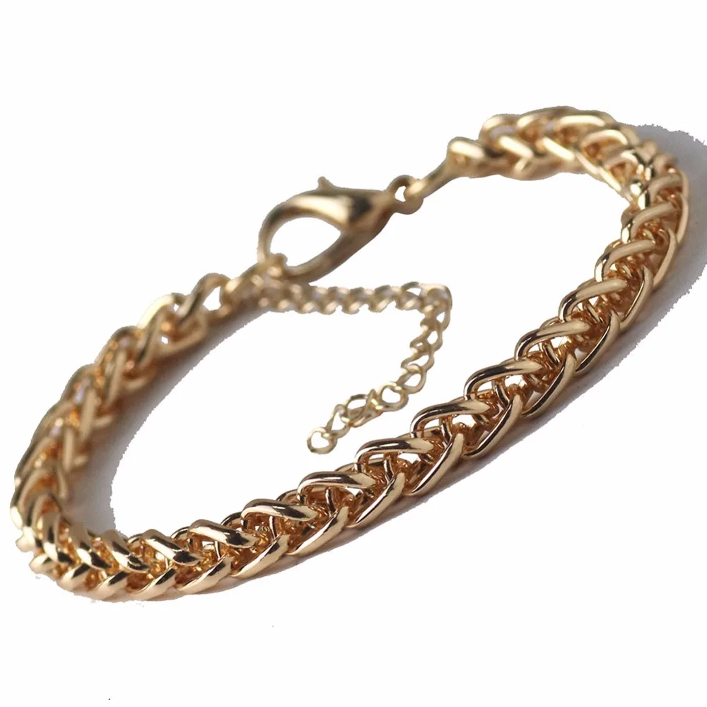 Wheat Cuban Link Chain Bracelets Men Stainless Steel Gold Color Chain