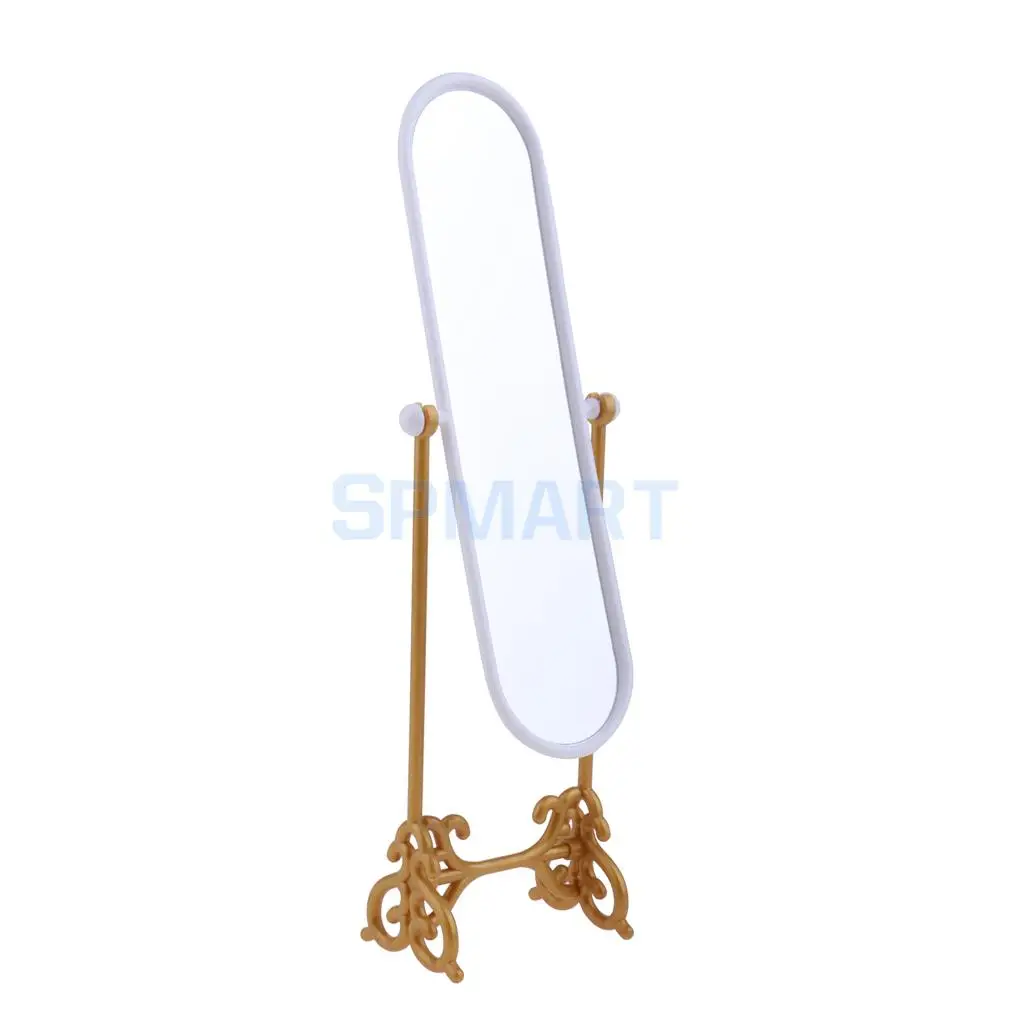 Dollhouse MIniature Bedroom Fitting Room Dressing Mirror Furniture for Doll House Decor Kids Pretend Play Toy Gold