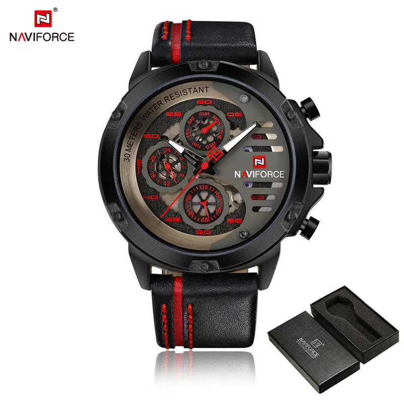 Relogio Masculino NAVIFORCE 9110 мужские часы лучший бренд класса люкс Золотые спортивные водонепроницаемые военные кварцевые кожаные часы на запястье мужские часы - Цвет: NA911005 with box