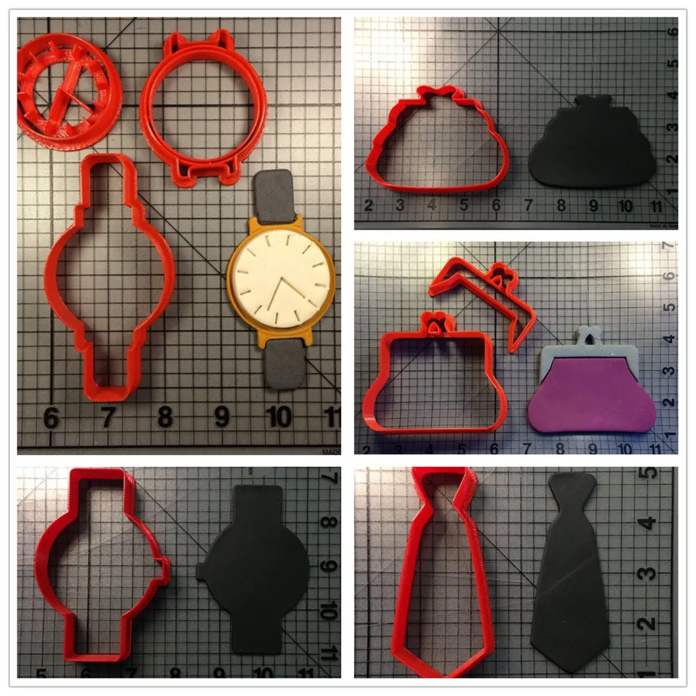

Neck Tie Purse Warch Series Custom Made 3D Printed Fondant Decorating Tools Cookie Cutters Set