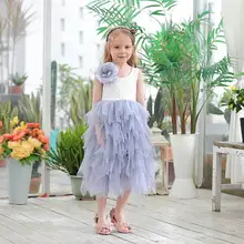 Летнее платье принцессы для девочек кружевное многослойное фатиновое платье до середины икры с цветочным принтом для свадебной вечеринки, одежда для детей от 2 до 8 лет, E17103