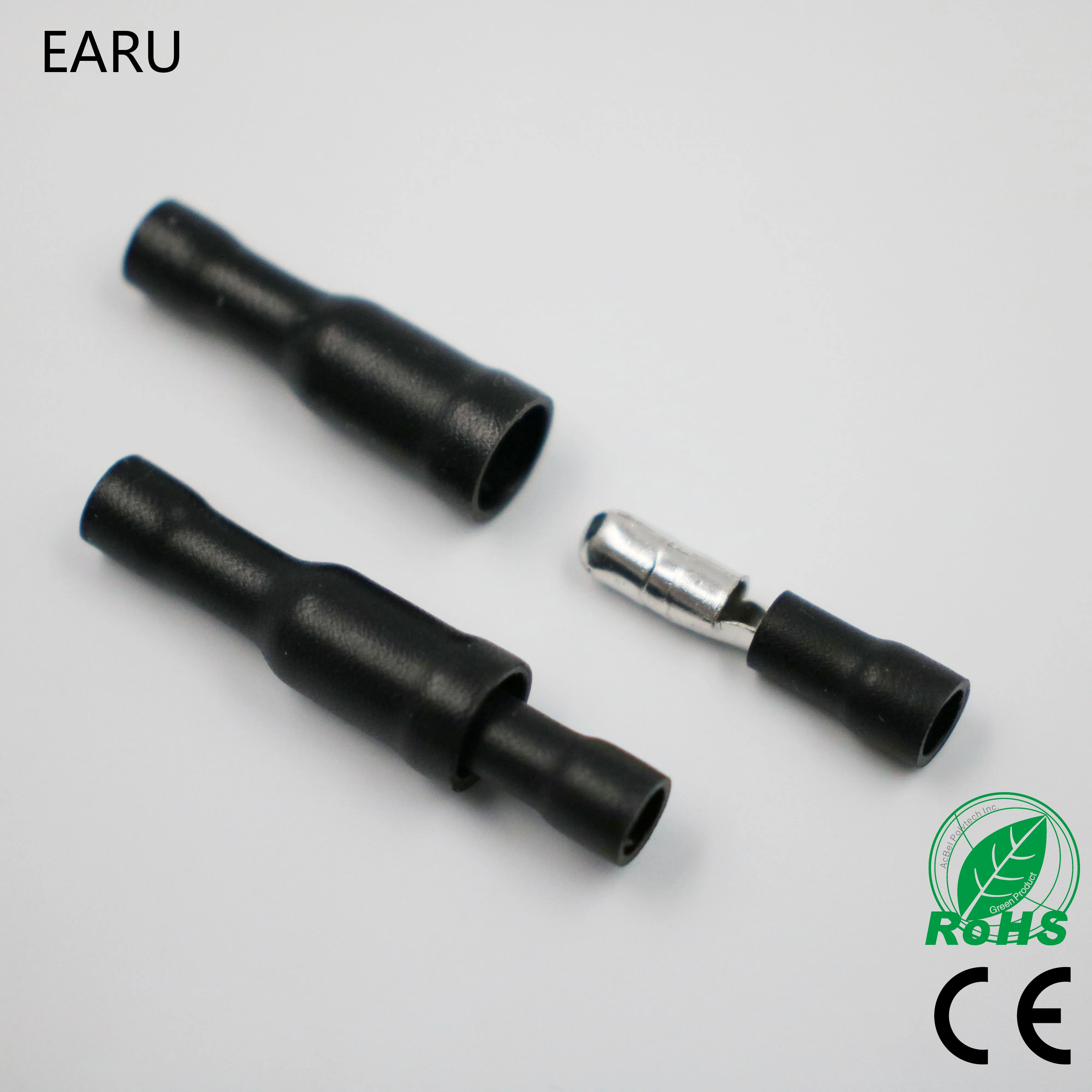 Hot 50pcs Black Male Female Bullet Connector Insulating Joint Crimp Terminals Wiring Cable Eletric Plug Adapter FRD1.25-156 MPD |