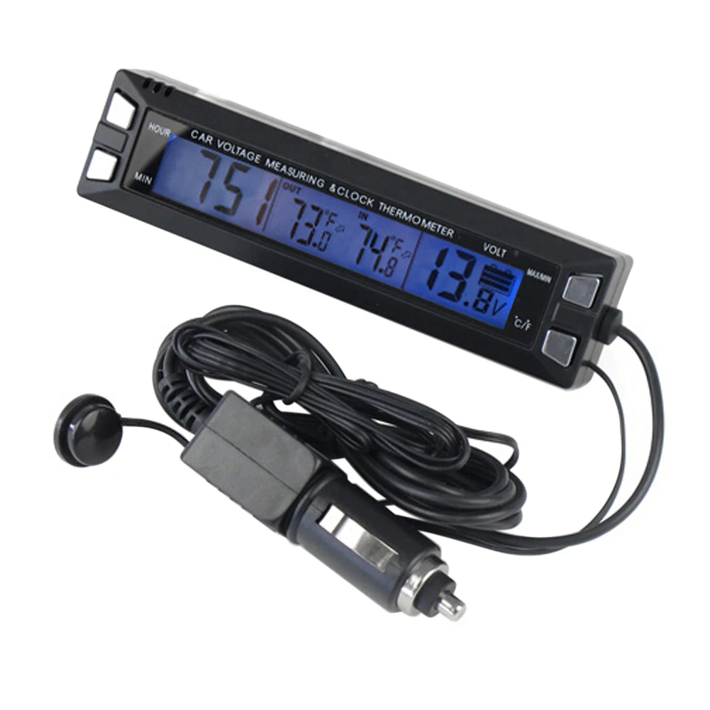 

Car LCD Digital Auto Thermometer Voltmeter Clock Volt Temperature Monitor Outdoor Indoor LCD Digital Blue Backlight Tester