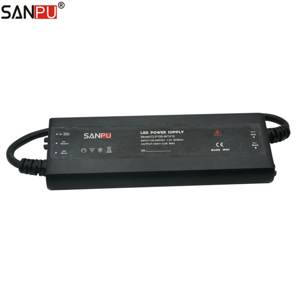 SANPU 12 вольт тонкий блок питания IP67 водонепроницаемый пластик 100 Вт 8 Ампер постоянное напряжение 12 В светодиодные полосы драйвер AC-DC CLP100-W1V12