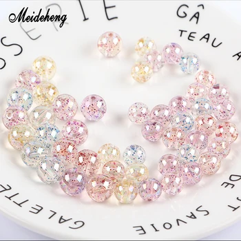 

10mm/12mm Acrylic Round Charms Beads For Jewelry Making Transparent Glitter Straight Hole Beads Necklace Needlework Meideheng