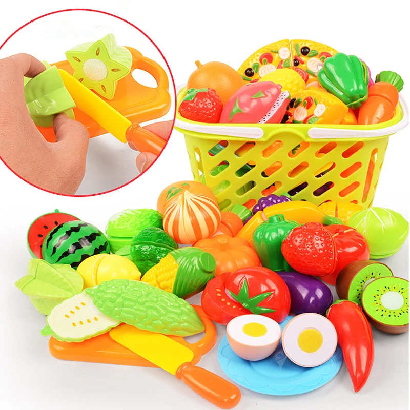 Kids Kitchen Plastic Vegetables Fruit Miniature Food Cutting Toy Children Pretend Play Educational Classic Toys for Girls Baby