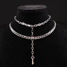 Ключ, колье из нержавеющей стали, для женщин, двойной серебряный цвет, стимпанк, ожерелье, ювелирное изделие, colgantes mujer moda N17972