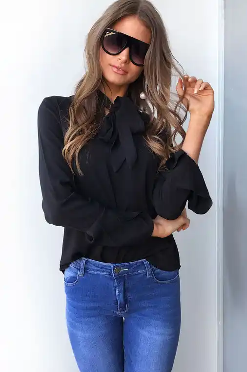 casual women long flare sleeve blouse temperament frenulum