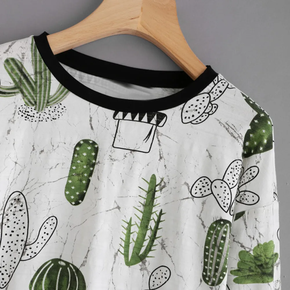 Feitong Blusas женская рубашка с принтом кактуса Высококачественная хлопковая футболка с длинным рукавом Женские топы blusas mujer de moda