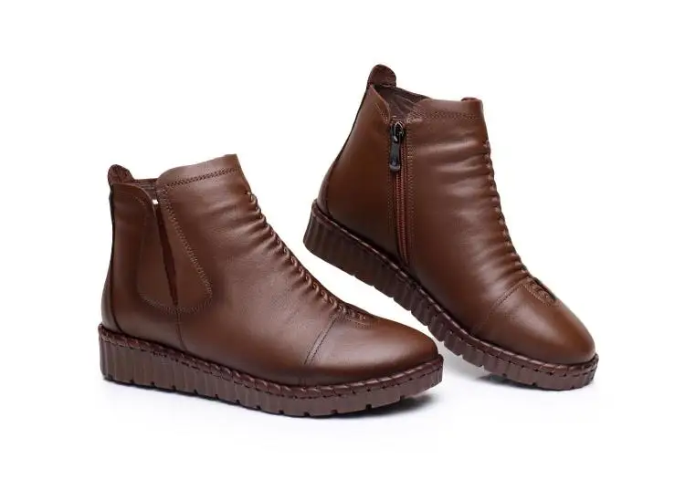 RUSHIMAN/новые зимние кожаные ботинки в народном стиле на плоской подошве; бархатная хлопковая обувь для мам; женские полусапожки ручной работы в стиле ретро; большие размеры