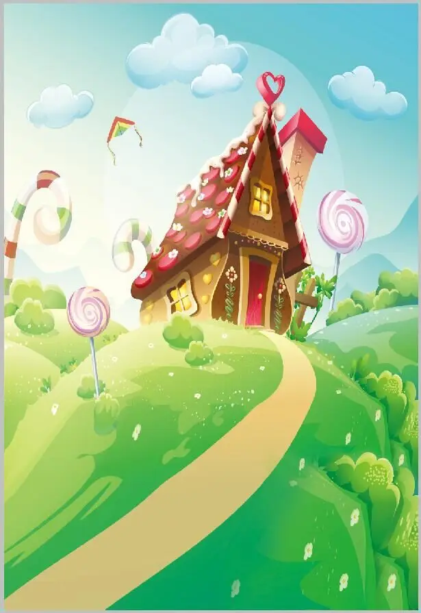 5 X7Ft Nuvole Sky Candy Land Ice Cream Chocolate Cottage House Garden Custom Photo Studio Sfondo Vinile 220Cm X 150Cm
