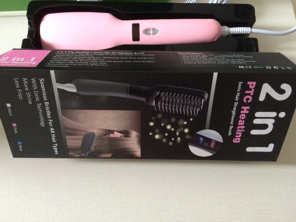 2 in 1 ptc heating ionic hair straightener brush
