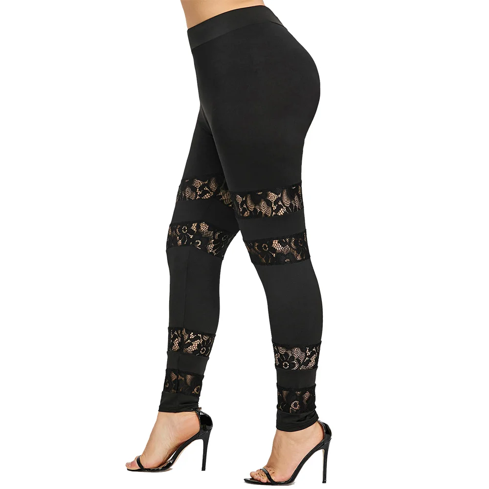 ROSE GAL Plus Size Leggings Women Sexy Fitness Leggings Sheer Lace
