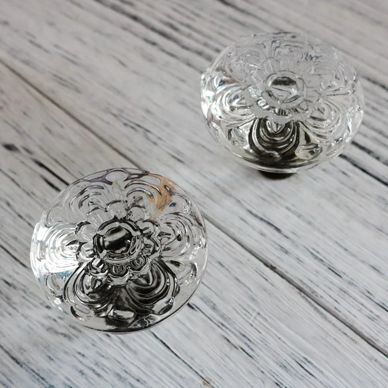 5PCS Dia45 crystal Glass bedroom furniture knob cabinet drawer cupborad door pull handle Knobs flower single Hole knob