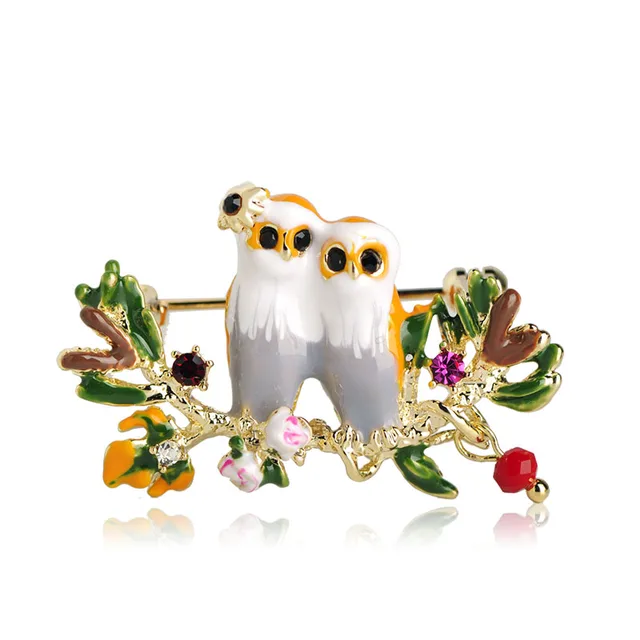 Funmor Romantic Couple Owls Brooch Colorful Enamel Animal Brooches For Women Kids Birthday Gift Clothes Accessories Hijab Pins