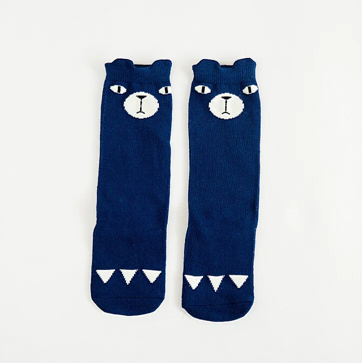 Модные детские хлопковые носки детские гетры с объемным рисунком медведя; гольфы для девочек; Рождественский подарок - Цвет: Синий
