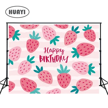 

Photography backdrops pink Strawberry Birthday Invitation celebration Party Table Dessert Background party background W-313