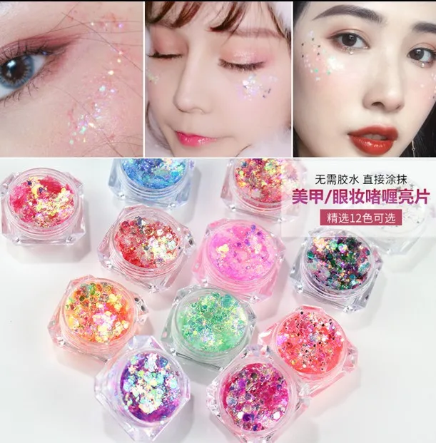 12 Блеск для глаз лак для волос тело лицо блеск гель искусство вспышка сердце свободный крем с блестками фестиваль блеск украшение тени для век макияж