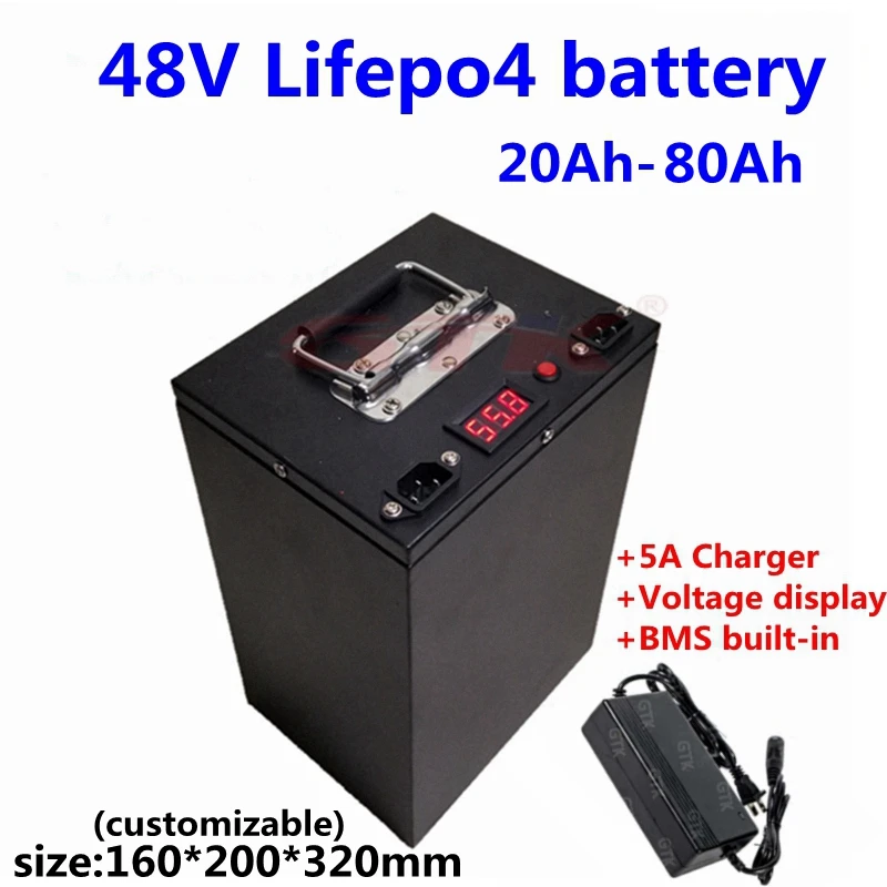 

GTK 48V 80Ah 60Ah 50Ah 40Ah 30Ah 20Ah 25Ah LiFepo4 lithium battery with BMS for ebike scooter motorcycle solar sytem+5A charger