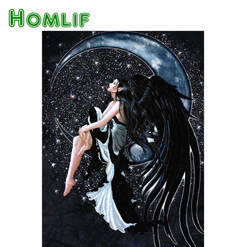 HOMLIF алмазов картина полный дрель круглый портрет Алмазная мозаика черный Ангел
