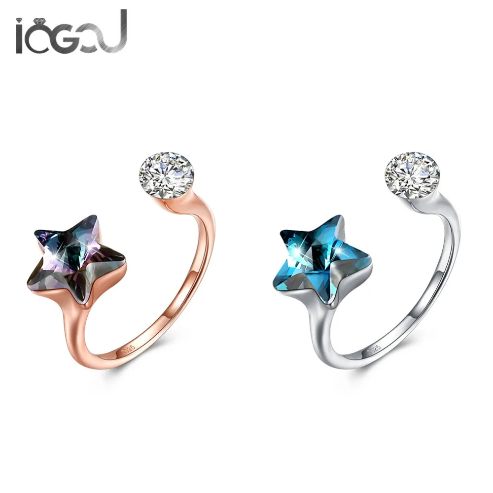 

IOGOU Colorful Star Open Rings Crystal From Swarovski Wholesales 925 Stering Silver Celebration Birthday Party Rings Gift Girls