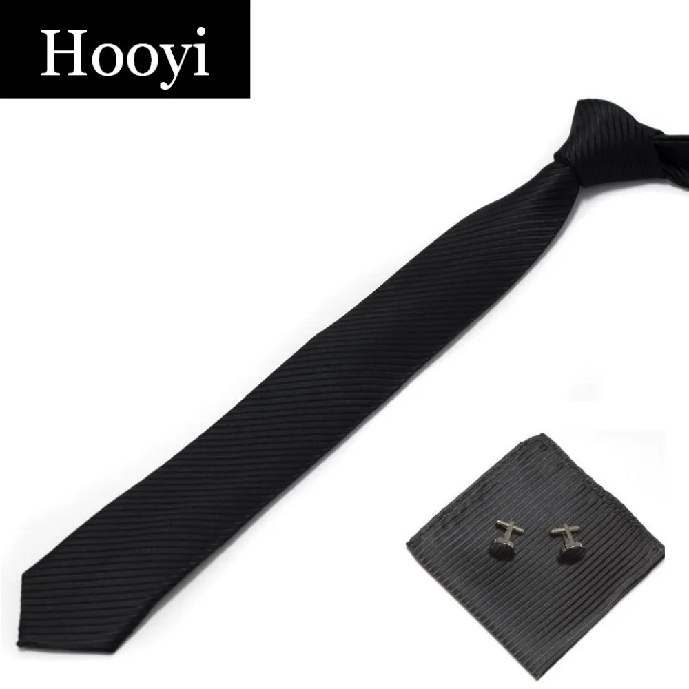 

HOOYI 2019 new solid stripe men's skinny neck tie set Hanky cufflinks Pocket square handkerchief