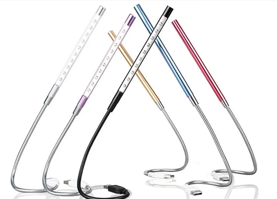 

NEW Metal Material USB LED Light Lamp 10leds Flexible Book Reading Lights for Notebook Laptop PC Computer