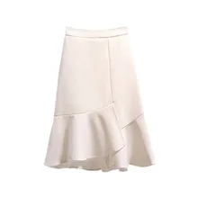 Белая однотонная Асимметричная юбка до колена с оборками, уличная Империя, Ретро стиль, S0062