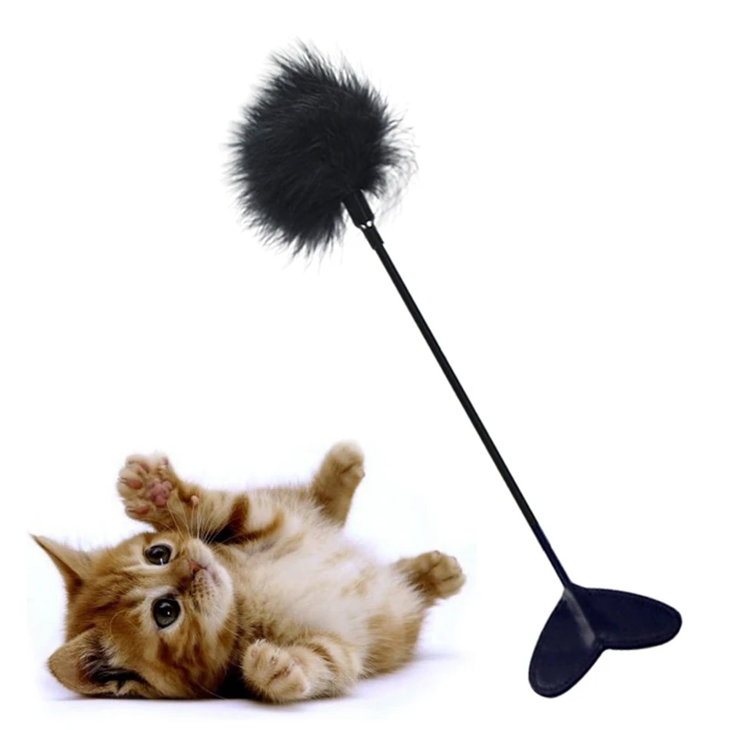 Pet Kitten Cat Feather Wand Toy with Love Hear Handle Interactive Funny