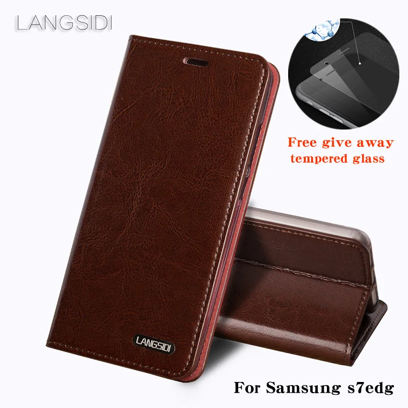 

wangcangli For Samsung s7edg phone case Oil wax skin wallet flip Stand Holder Card Slots leather case to send phone glass film