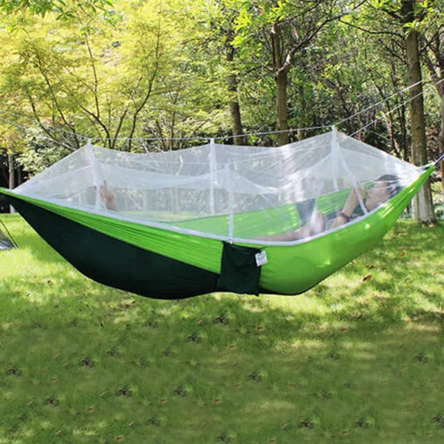 Portable Outdoor Hammock Hanging Bed Nylon Fabric Sleeping Bed + Mosquito Net Tactical Large Load Traveling Camping Hammock 4