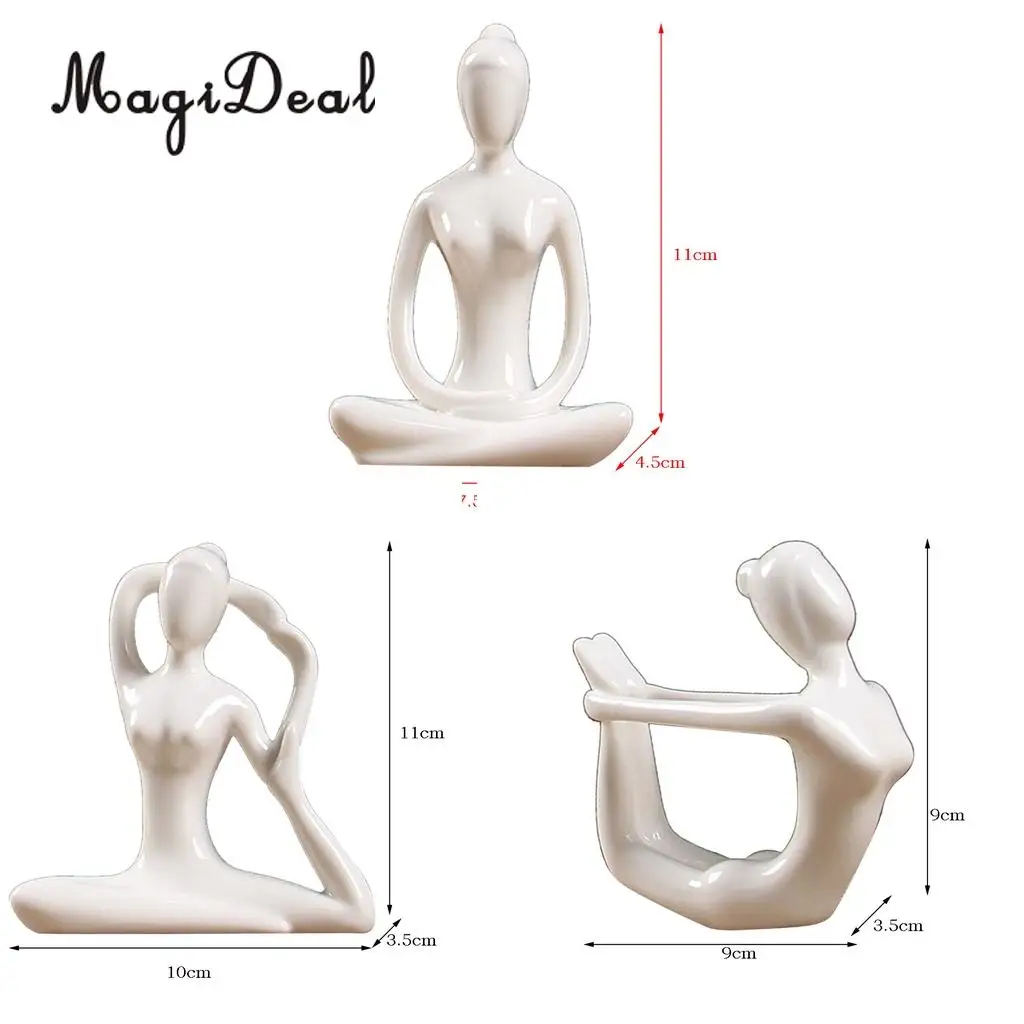 3x Ceramic Yoga Figure Ornament Statue Sculpture for Zen Garden Home Desktop Decoration	