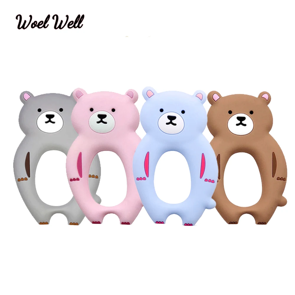 

10pcs Cute Bear Baby Teether Animal Teething Necklace Pendant Baby Accessory Food Grade Silicone Teether Chew Toy Nurse Gifts