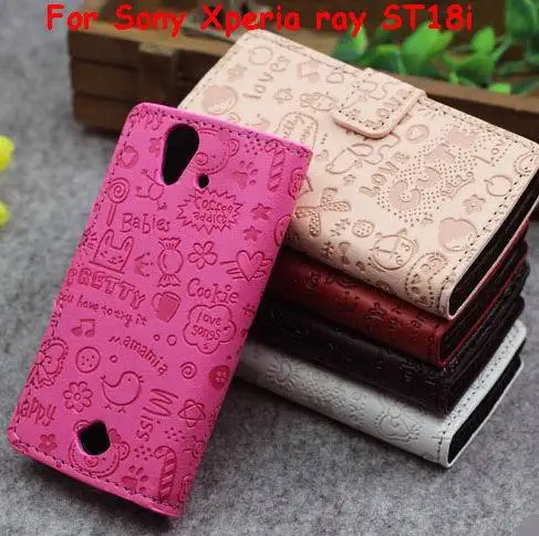 2014 Hot Items Cute Cartoon Leather Shell Case Magic Girl Soft Skin Cover for Sony Xperia ray ST18i Free Shipping 1pcs |