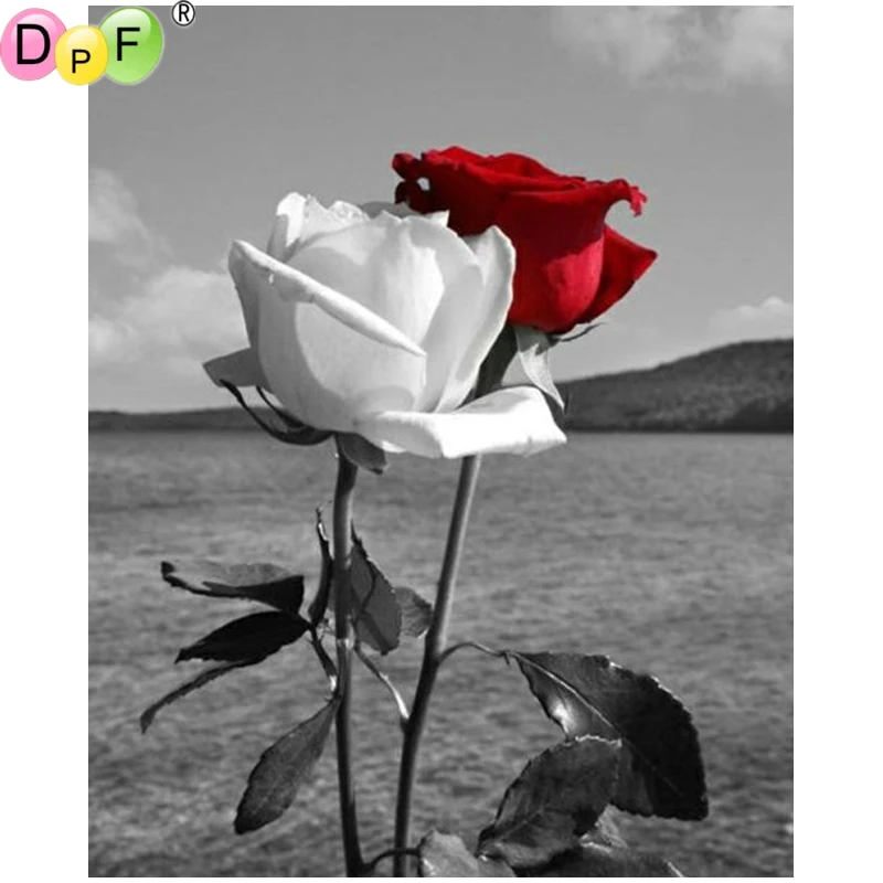 

DPF DIY Red and white flowers 5D diamond embroidery mosaic full square crafts wall painting crafts diamond painting cross stitch