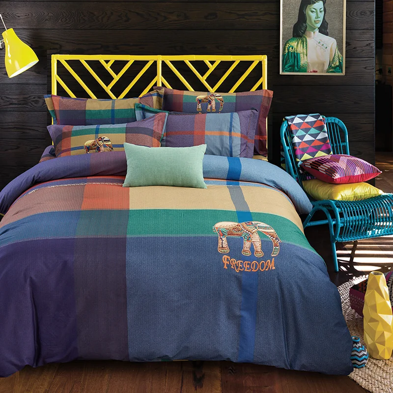 

2017 New Plaid Bedding Set sanding cotton Bed Sheet Cozy Duvet Cover Sets Bedspread Queen/King Size Jogo de Cama