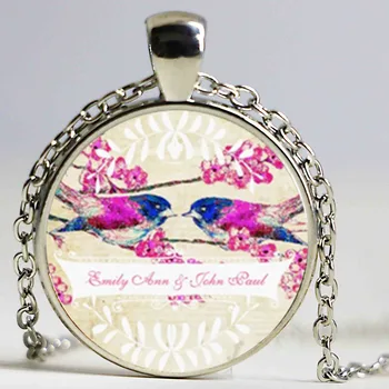 

New Fashion Love Birds Necklace Vintage Love Birds Jewelry Girls Glass Cabochon Necklace