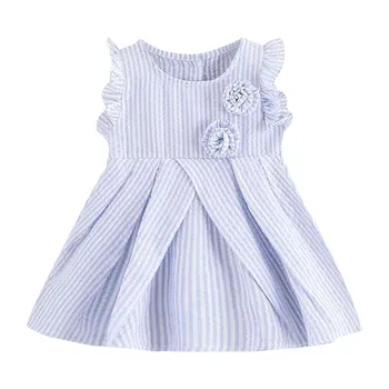 

Cute New Fashion Toddler Kids Baby Girls Striped Ruffled Flower Print Dress Sundress Summer Wholesale Free Ship Z4