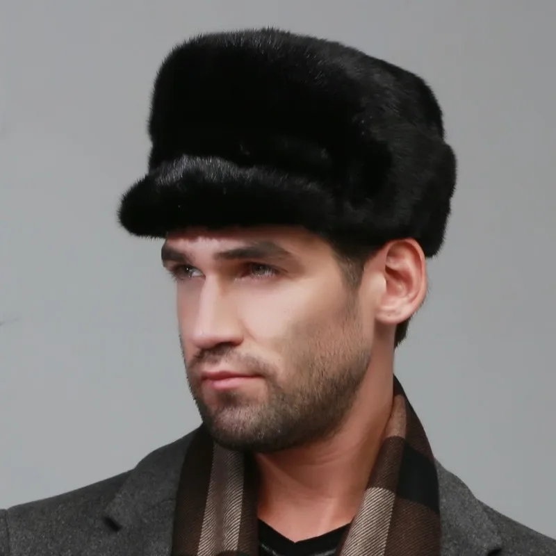 SHOUHOU Для мужчин зимняя шапка мода вниз теплый мужской натуральный мех шапка из натурального меха норки Рождественский подарок черный Кепки Шляпа Ветрозащитный шляпа Кепки