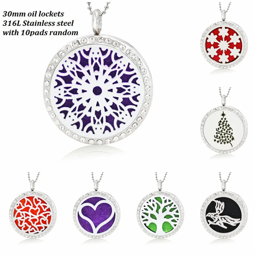 

Crystal Flower Diffuser Locket 30mm magnetic Stainless Steel pendant Essential Oil Perfume Locket 10pads fit necklace chain