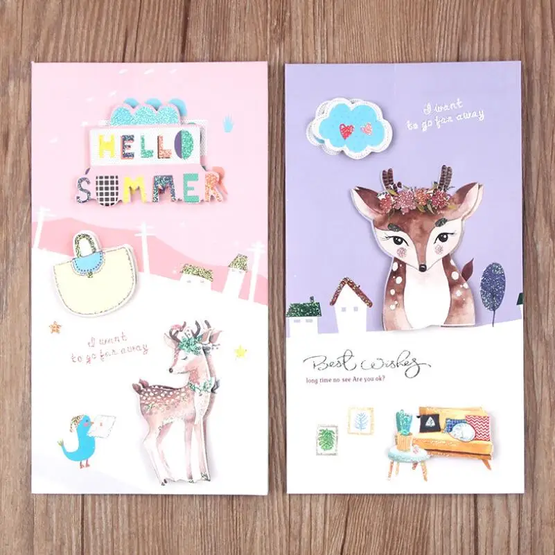 

8 Pvs/ot Happy Birthday Greeting Cards Cartoon Animal Printed Paper Card Children's Day Blessing Card Birthday Gift Card