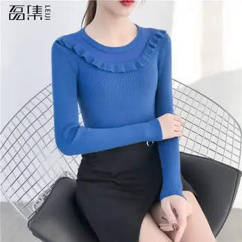 

Women Sweater Long Sleeve Jumper spring plus size Fashion Pullover Ruffles Sweaters 2019 Knitwear Pull Femme