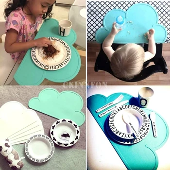 

200Pcs/Lot 47*27cm Waterproof Silicone Placemat Bar Mat Baby Kids Cloud Shaped Plate Mat Table Mat Set Home Kitchen Pads