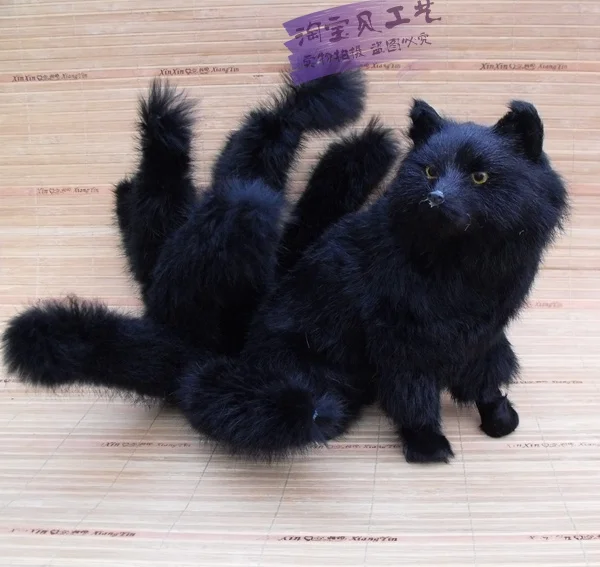 big creative simulation nine tailed fox toy resin fur black fox doll gift about 28x26cm