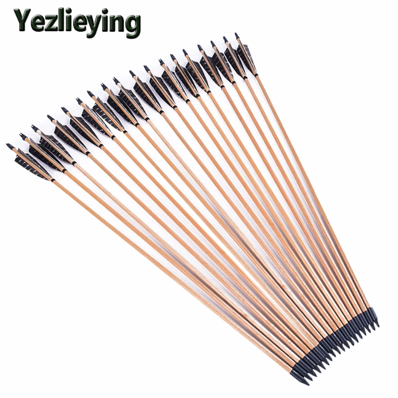 

6/12 / 24PCS High Quality Wooden Arrows Black Stripes 80cm Turkey Feathers For Composite Bow Hunting Shooting Outdoor Sports