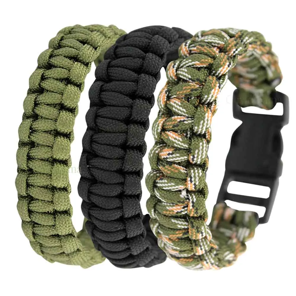 التخييم المشي لمسافات طويلة في الهواء الطلق بقاء Paracord أساور الأسود الأخضر الطوارئ التمويه الإنقاذ مجوهرات النساء الرجال الفتيان الأزياء هد...