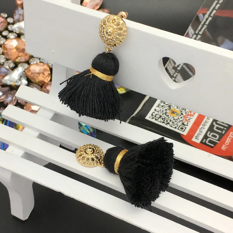 MANILAI Bohemian Tassels Earrings For Women Gold Color Metal Simple Tassel Dangle Earrings Ethnic Jewelry Handmade 10 Colors