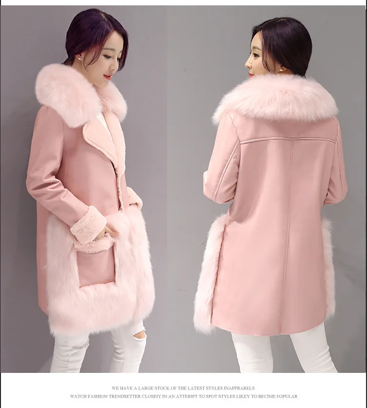 Корейское элегантное женское меховое пальто, верхняя одежда, пальто из искусственной кожи с большим меховым воротником, женские куртки 4XL