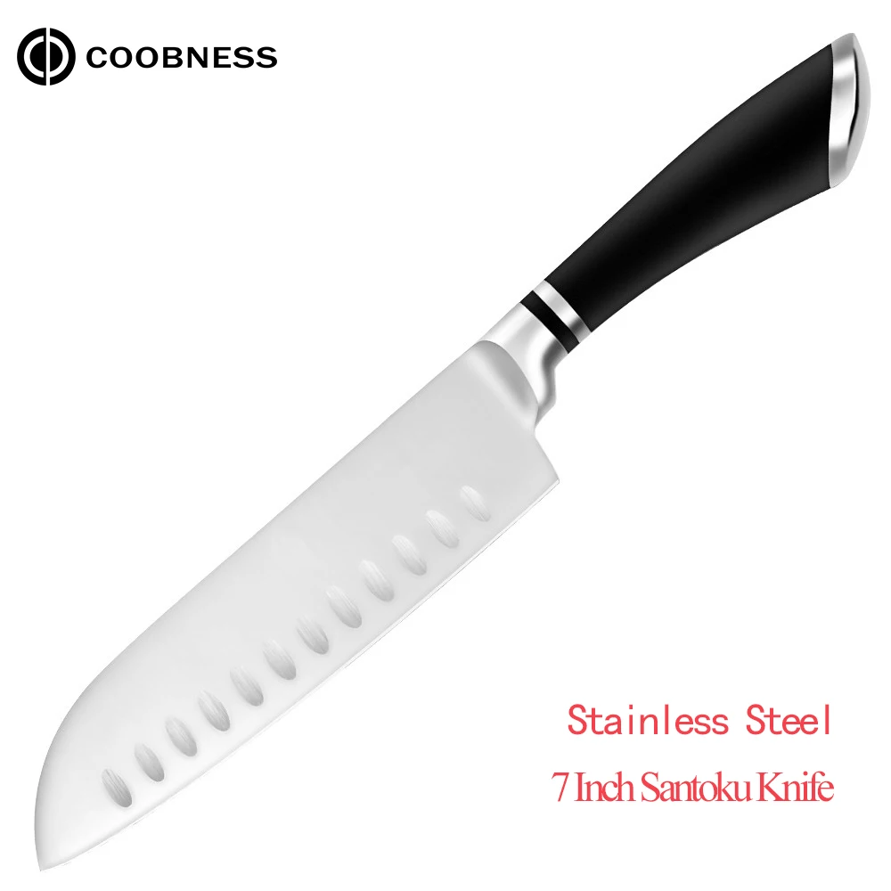 COOBNESS кухонный нож для приготовления пищи с черным лезвием из нержавеющей стали, ножи Santoku, японский нож шеф-повара, нож для мяса, овощные ножи, инструмент